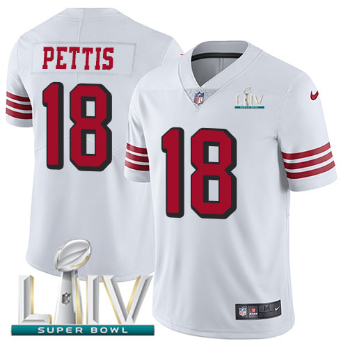 San Francisco 49ers Nike #18 Dante Pettis White Super Bowl LIV 2020 Rush Men Stitched NFL Vapor Untouchable Limited Jersey->youth nfl jersey->Youth Jersey